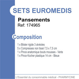 SET DE PANSEMENT SANS CHAMP AVEC PINCE ANATOMIQUE ET PINCE KOCHER EUROMEDIS